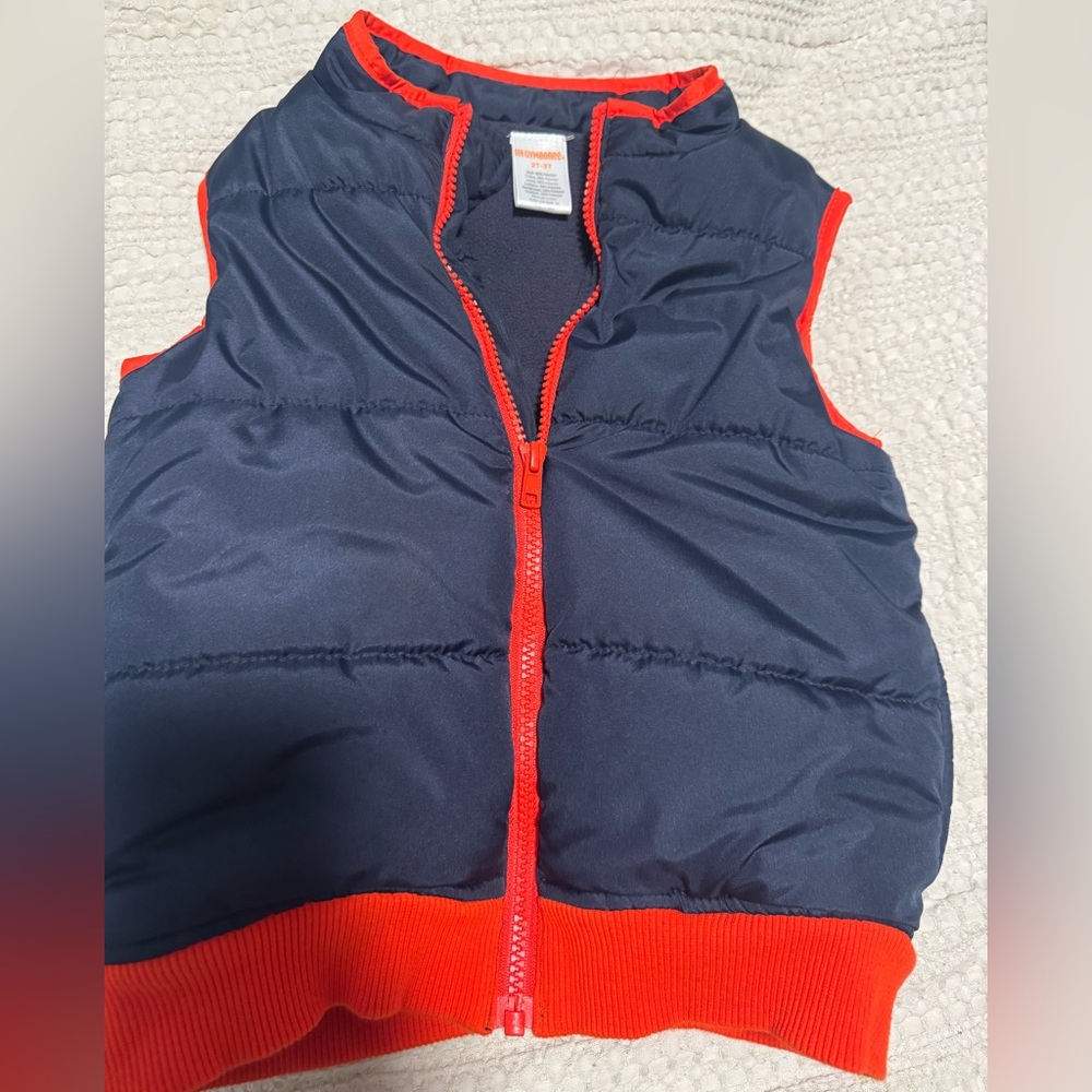 Gymboree Navy and Orange Kids Puffer Vest. Fleece Lined. size 2-3T